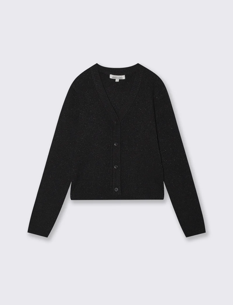 Cardigan metallizzato da bambina scollo V - Nero