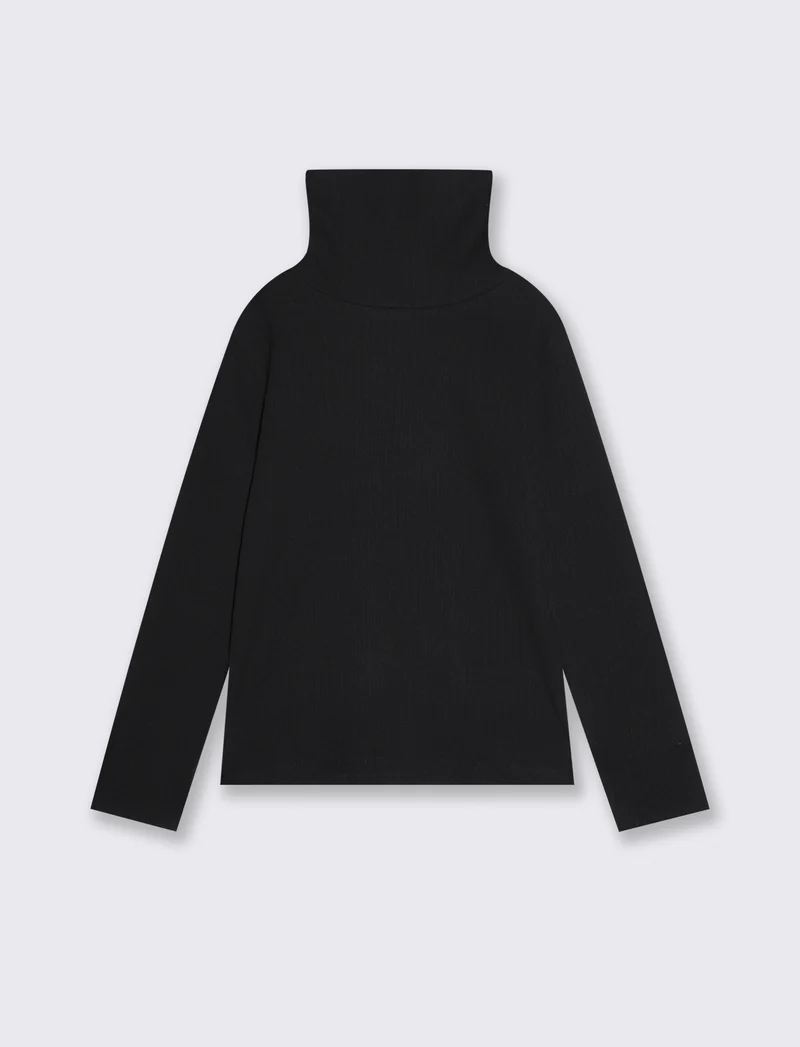 Maglia collo alto per bambina in costina - Nero