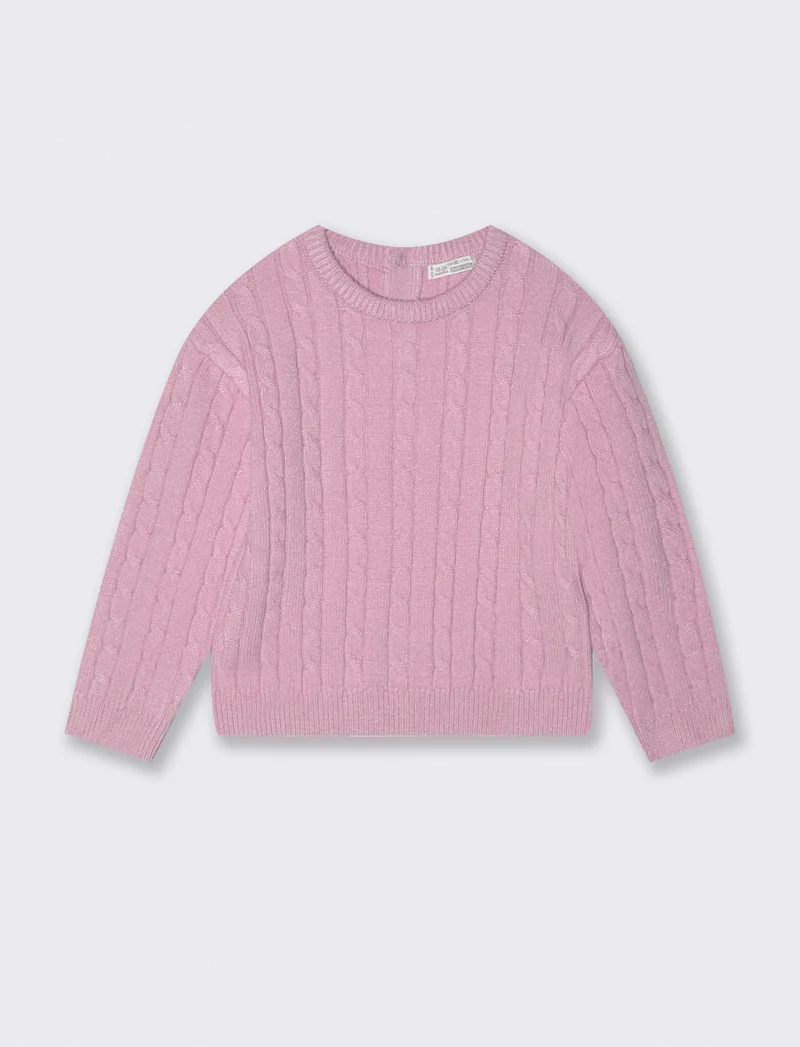 Maglioncino girocollo con trecce trendy - Rosa polvere