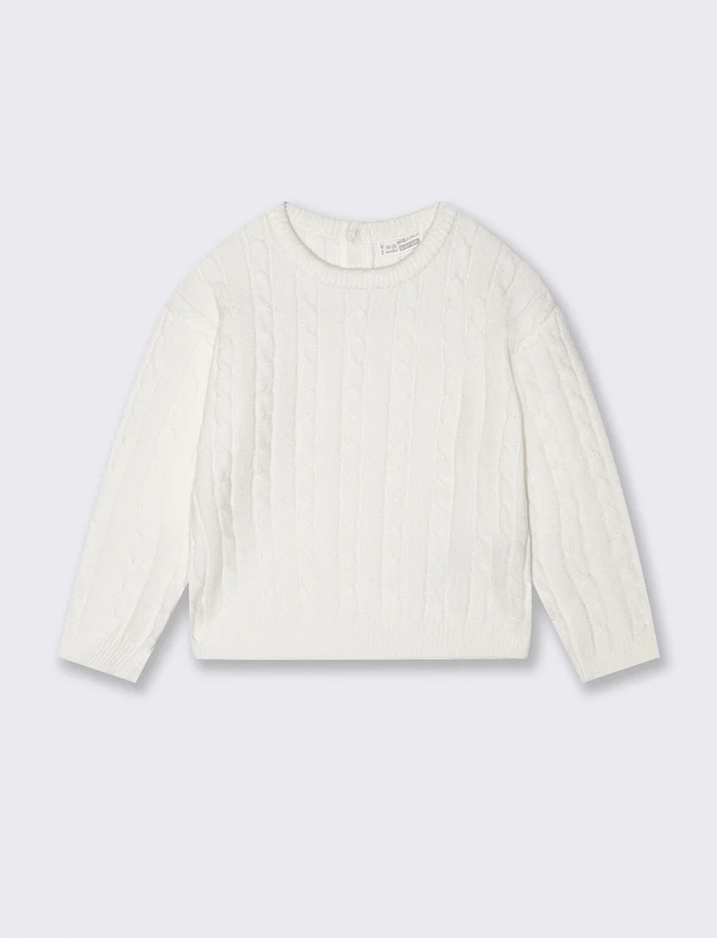 Maglioncino girocollo con trecce trendy - Bianco latte