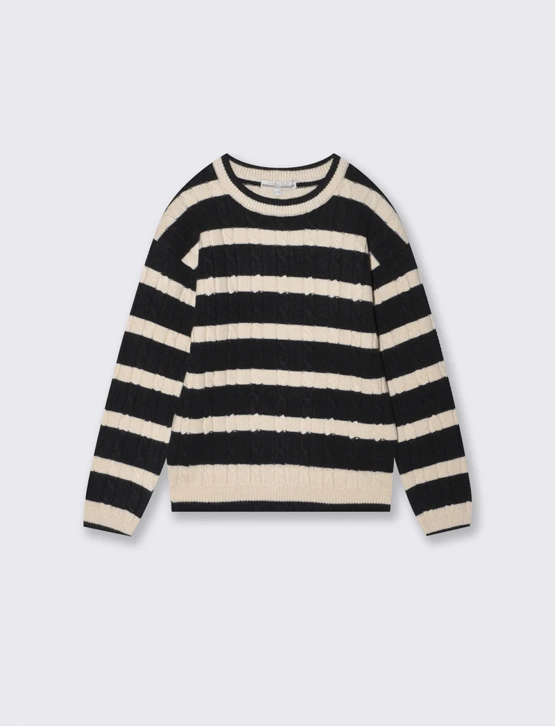 Maglione a righe con trecce verticali - Beige-nero