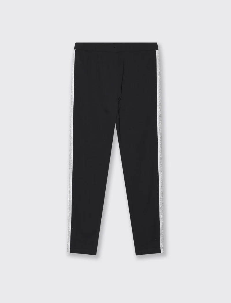 Leggings in cotone con banda lurex laterale - Nero
