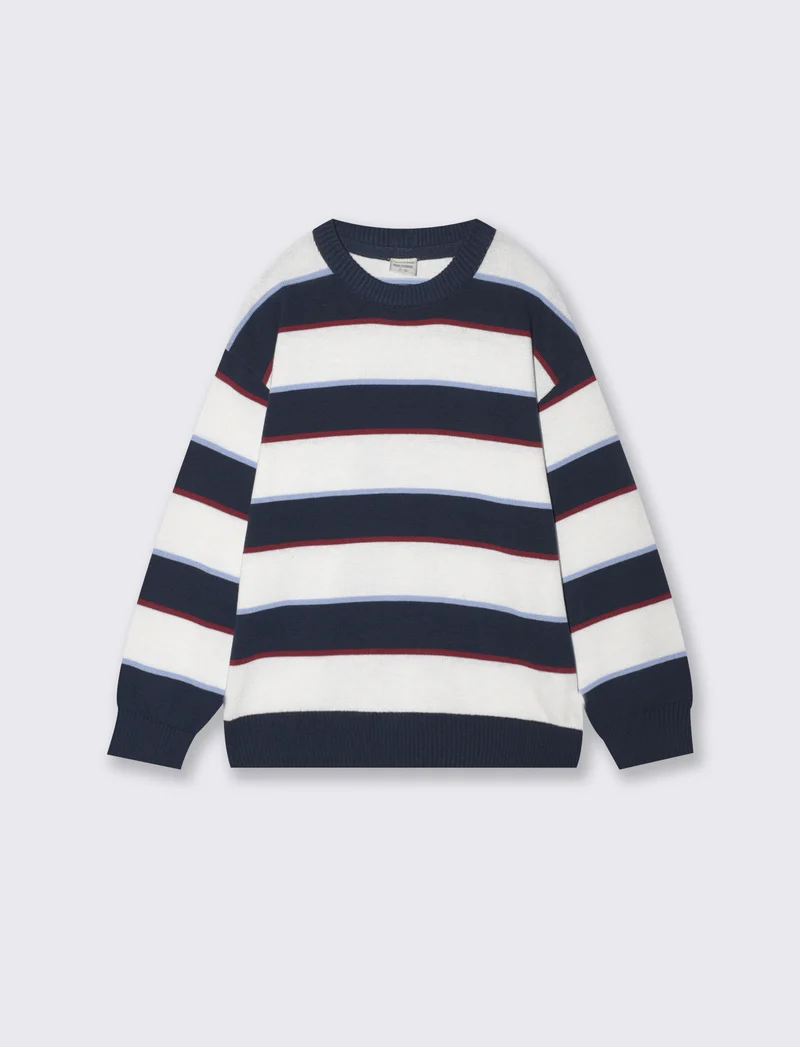 Maglia tricot rigata girocollo e maniche - Blu