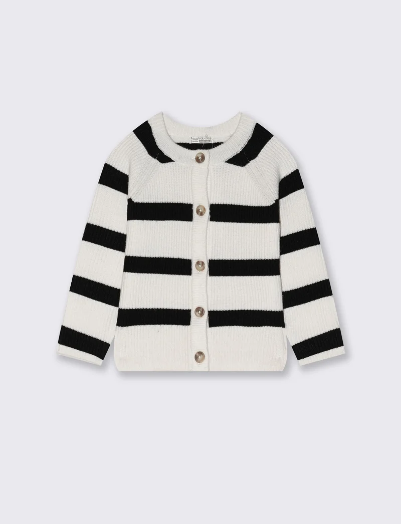 Cardigan girocollo rigato per bambina - Bianco-nero