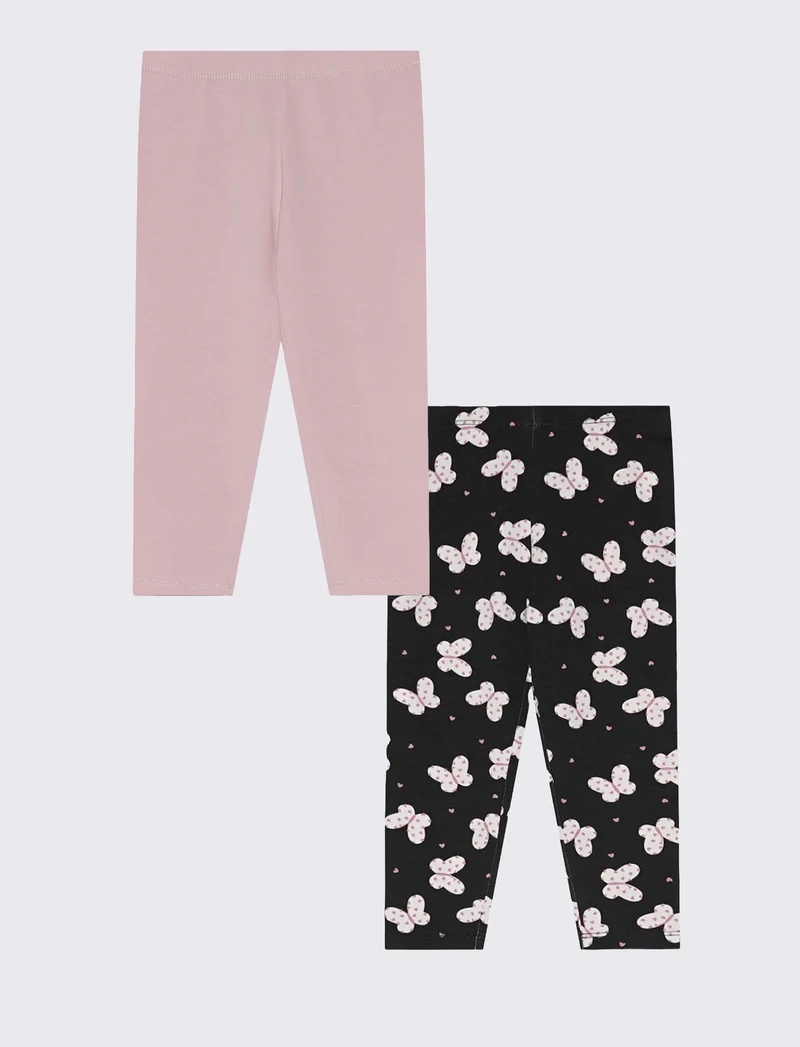 Pack 2 leggins in cotone elastico - Nero
