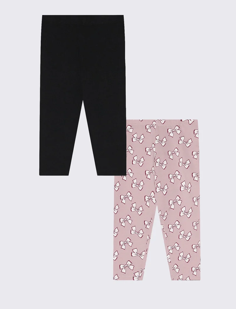 Pack 2 leggins in cotone elastico - Rosa polvere