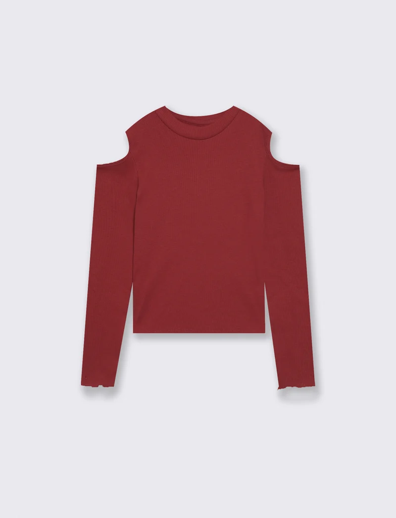 T-shirt manica lunga costina bambina - Bordeaux
