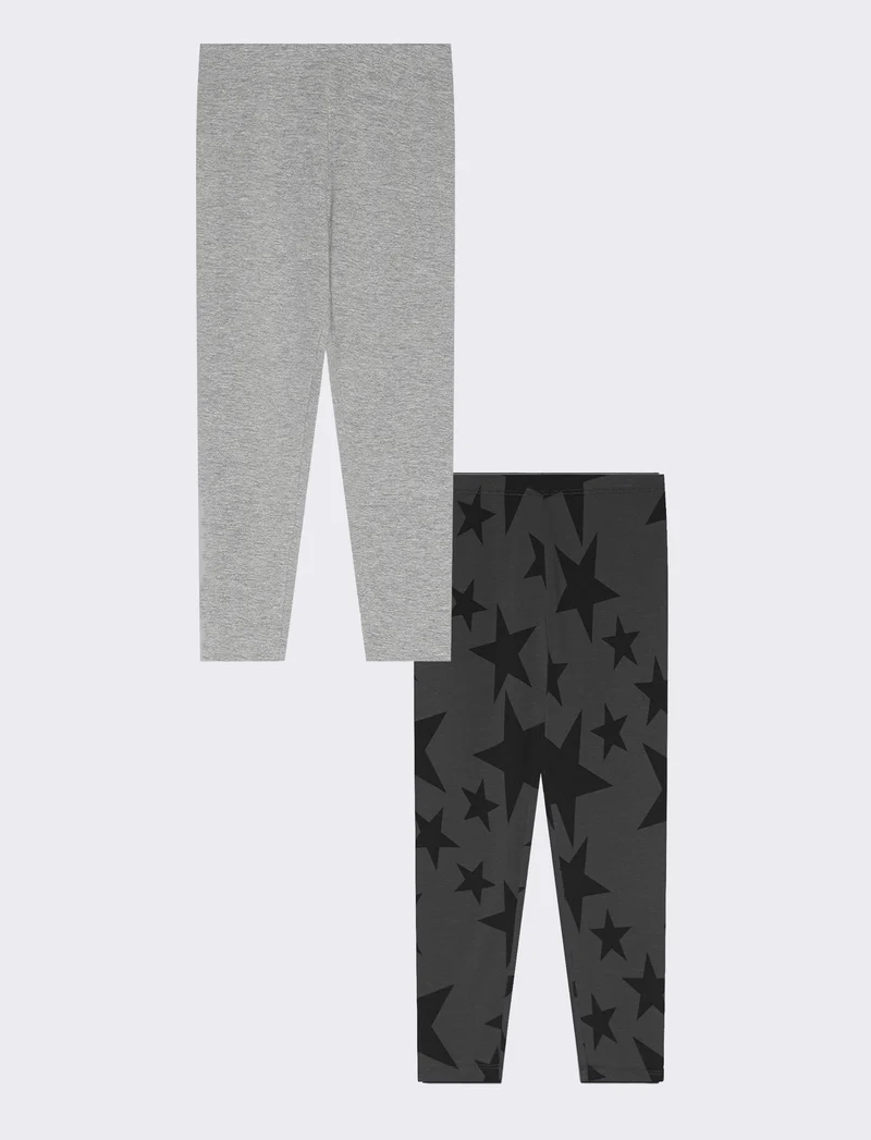 Set 2 pezzi leggings elasticizzati uniti e stampati - Nero-grigio
