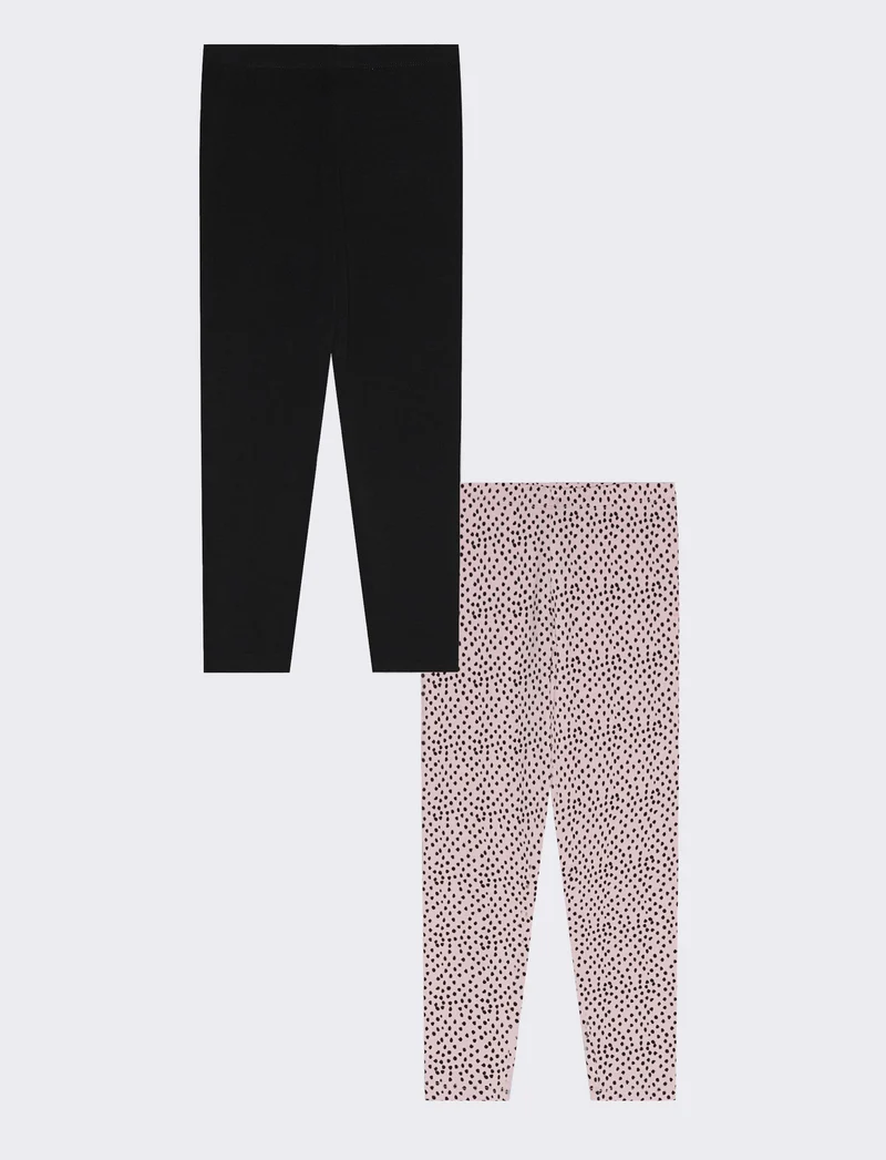 Set 2 pezzi leggings elasticizzati uniti e stampati - Nero-rosa