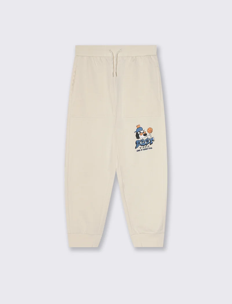 Jogger in cotone con tasche e coulisse - Beige