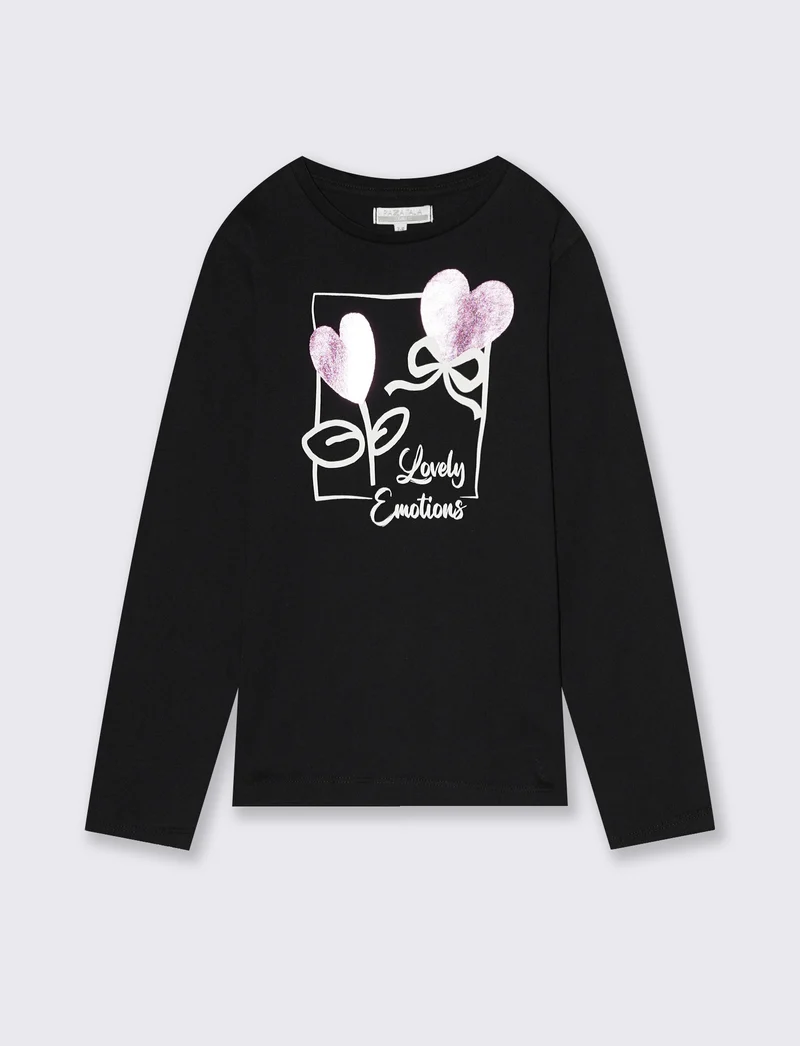 Maglietta manica lunga colorata per bambina - Nero