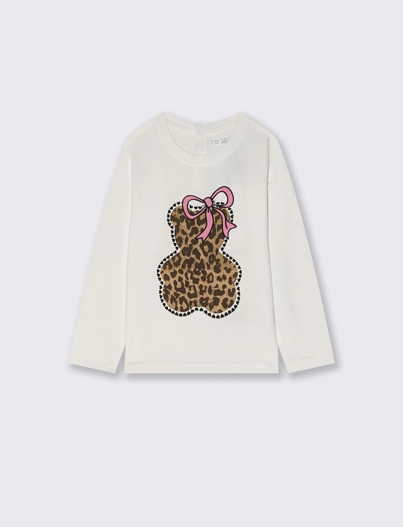 T-shirt manica lunga con stampa colorata - Bianco latte
