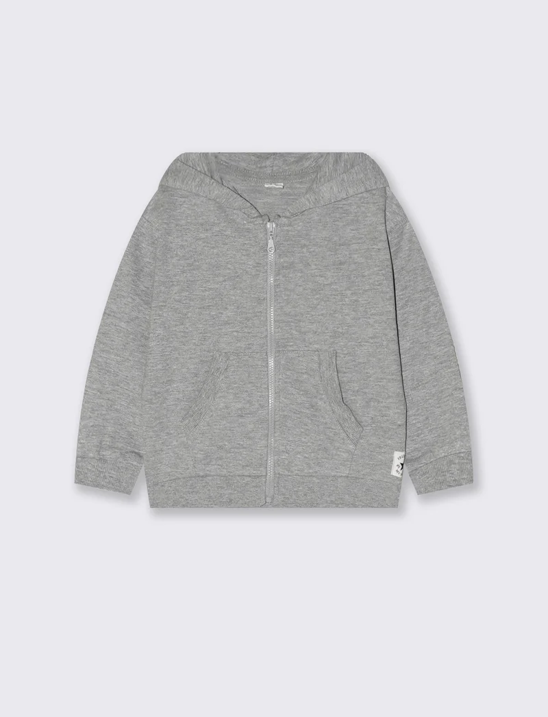Felpa con zip, cappuccio e tascone - Grigio mel.