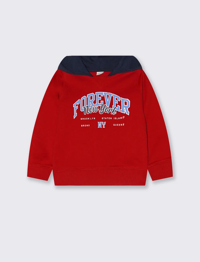 Felpa basica con cappuccio e stampa - Rosso