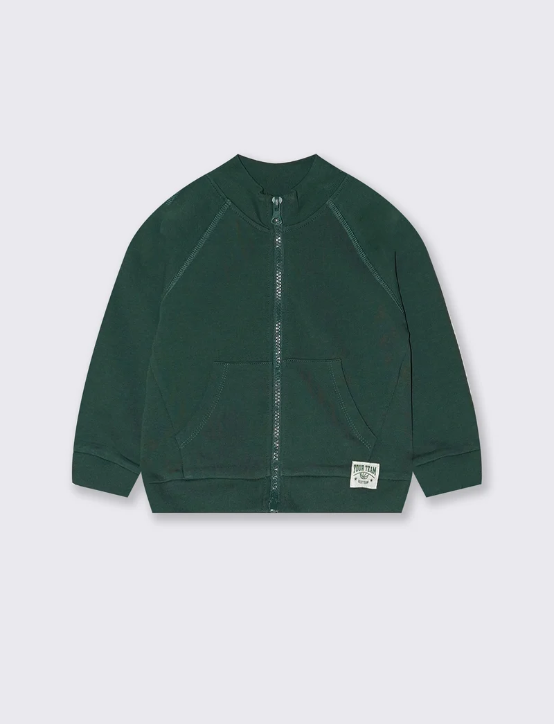 Felpa con zip e patch sul fondo - Verde abete