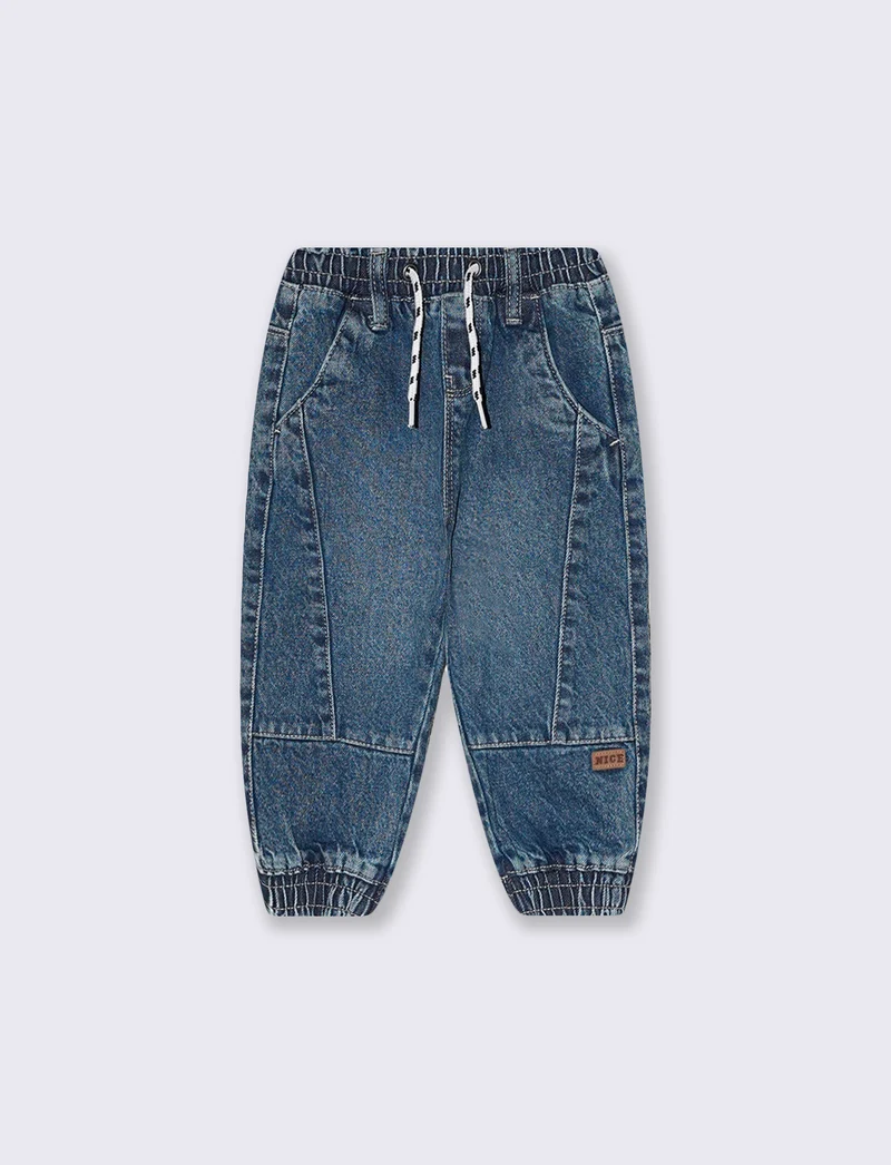 Jeans in denim con coulisse e patch - Denim