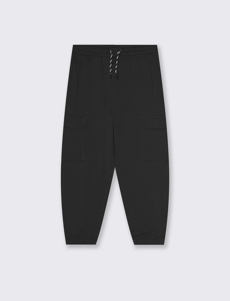 Jogger Cargo in Felpa con Coulisse - Nero