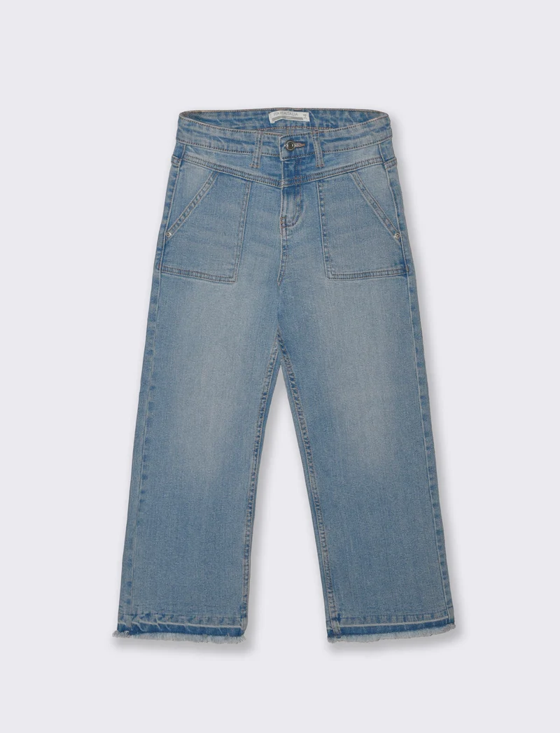 Denim culotte a gamba larga sfrangiato - Denim chiaro