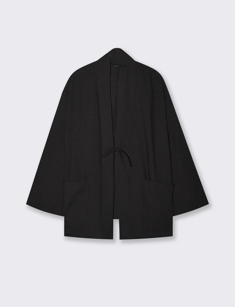 Giacca Kimono con Tasche Frontali - Nero