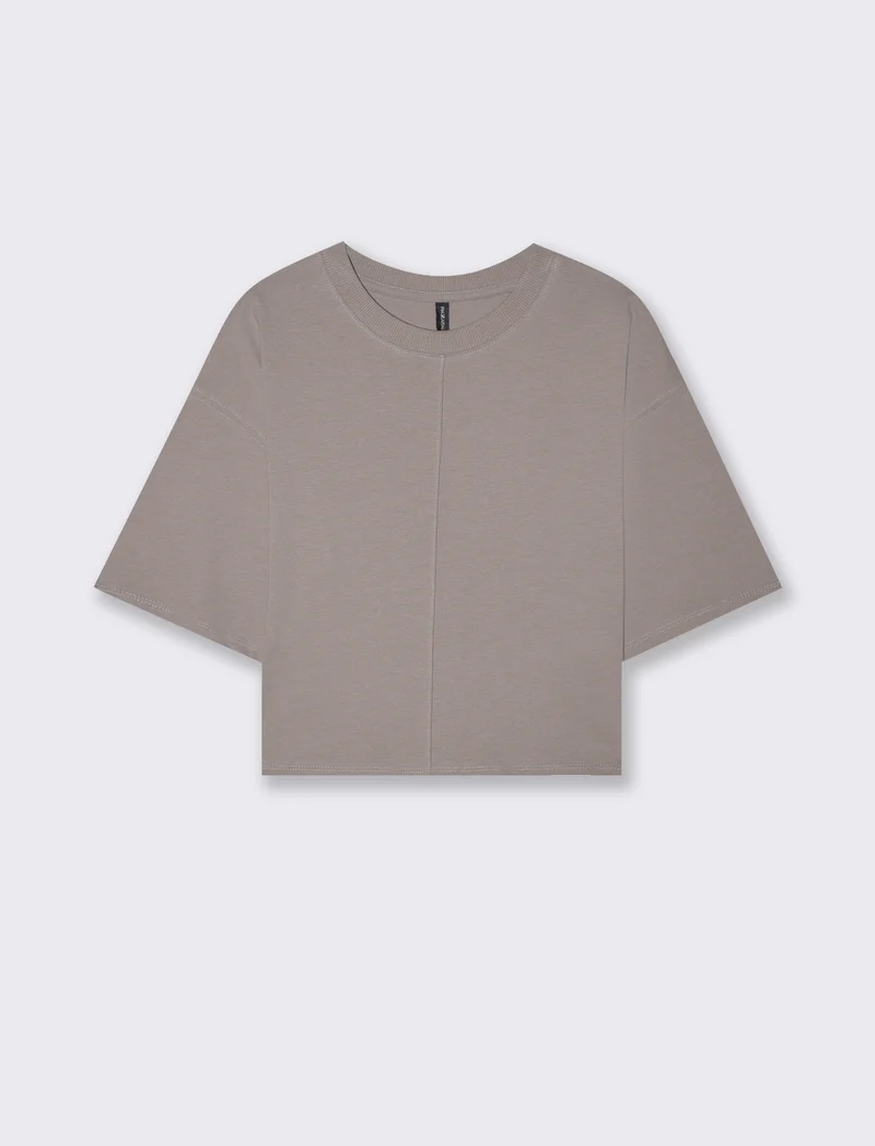 T-Shirt Crop in Cotone - Grigio