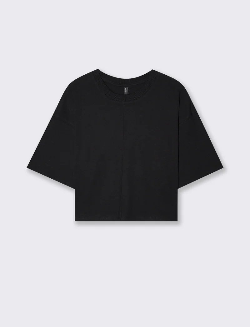 T-Shirt Crop in Cotone - Nero