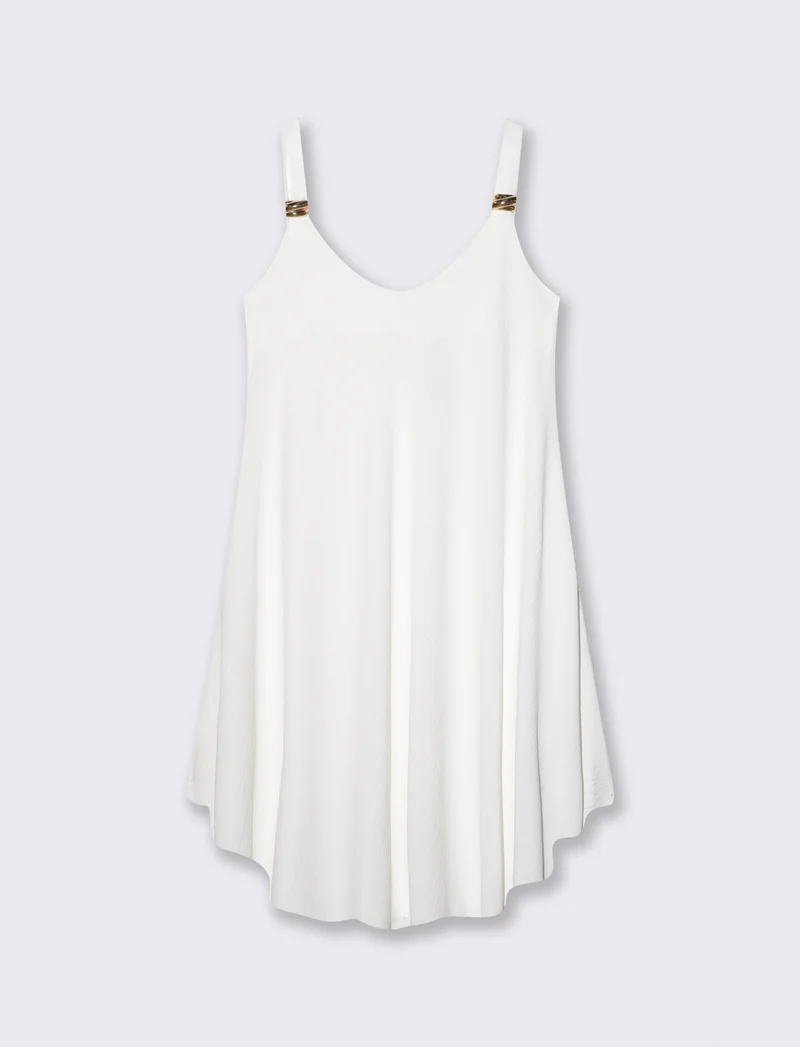 Abito Midi con Bretelle Decorate e Morbido - Bianco