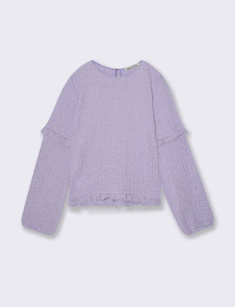 Blousa goffrata da bambina con rouches - Viola glicine