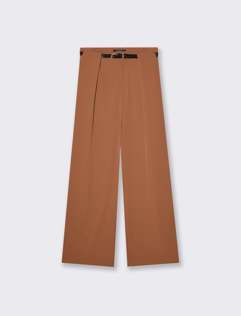 Pantalone con Pieghe e Cintura - Moro