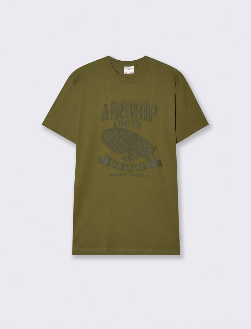 T-shirt girocollo con stampa PUF - Verde oliva