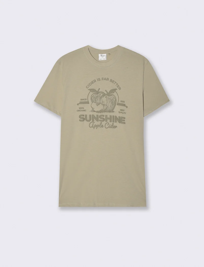 T-shirt girocollo con stampa PUF - Grigio stone