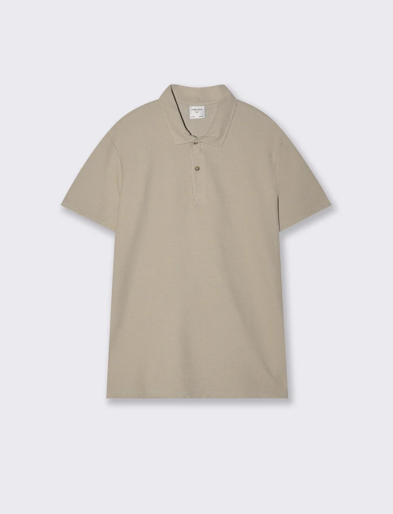Polo da set in tessuto waffle con colletto - Grigio stone