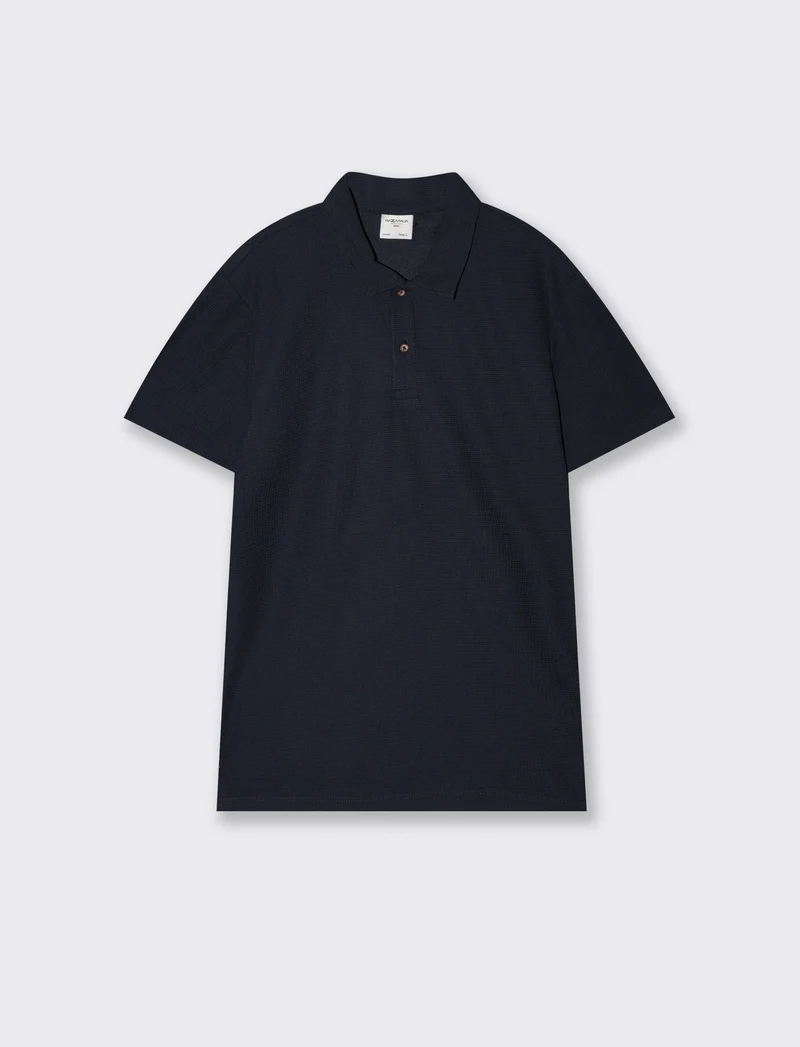 Polo da set in tessuto waffle con colletto - Blu