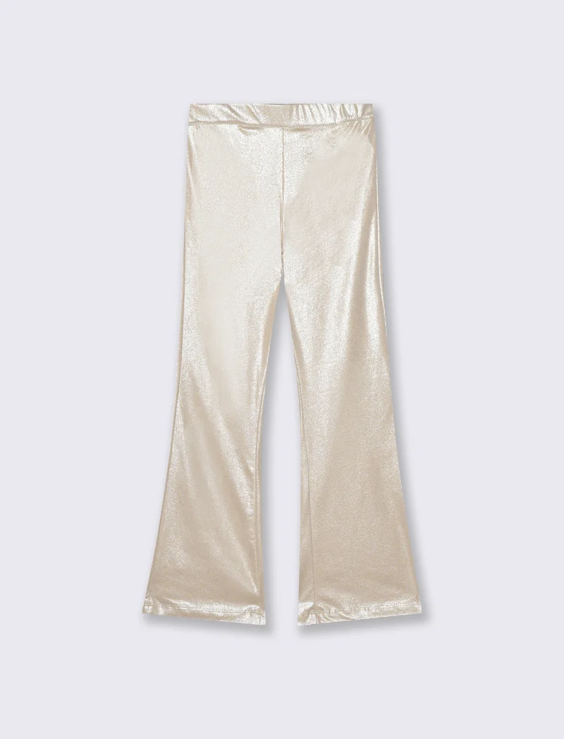 Leggings a zampa in tessuto brillante - Beige