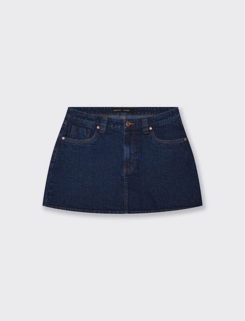 Gonna corta in denim con zip e bottoni - DENIM SCURO