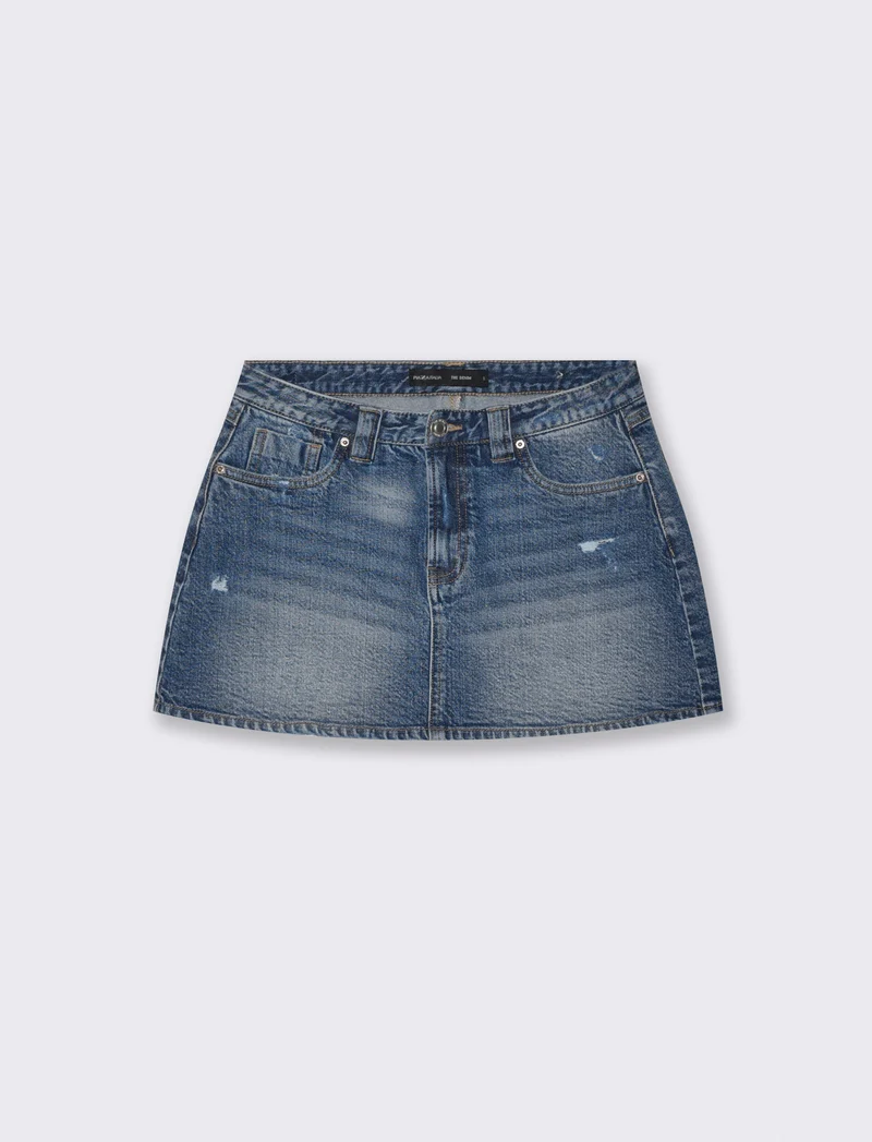 Gonna corta in denim con zip e bottoni - Denim