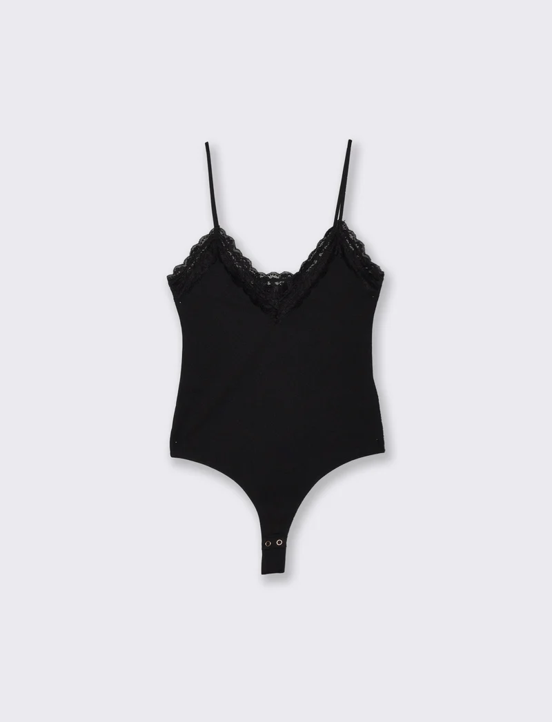 Body a bretelline con pizzo elegante - Nero