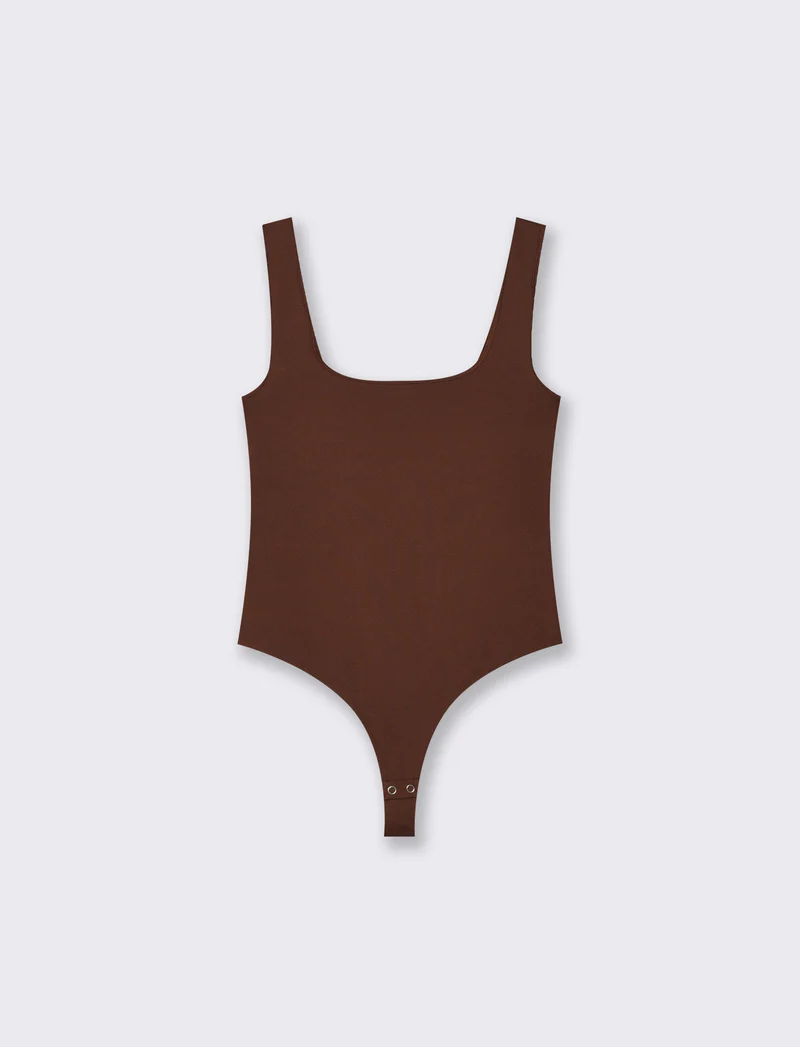 Body slim con scollo quadrato elegante - Marrone cioccolato