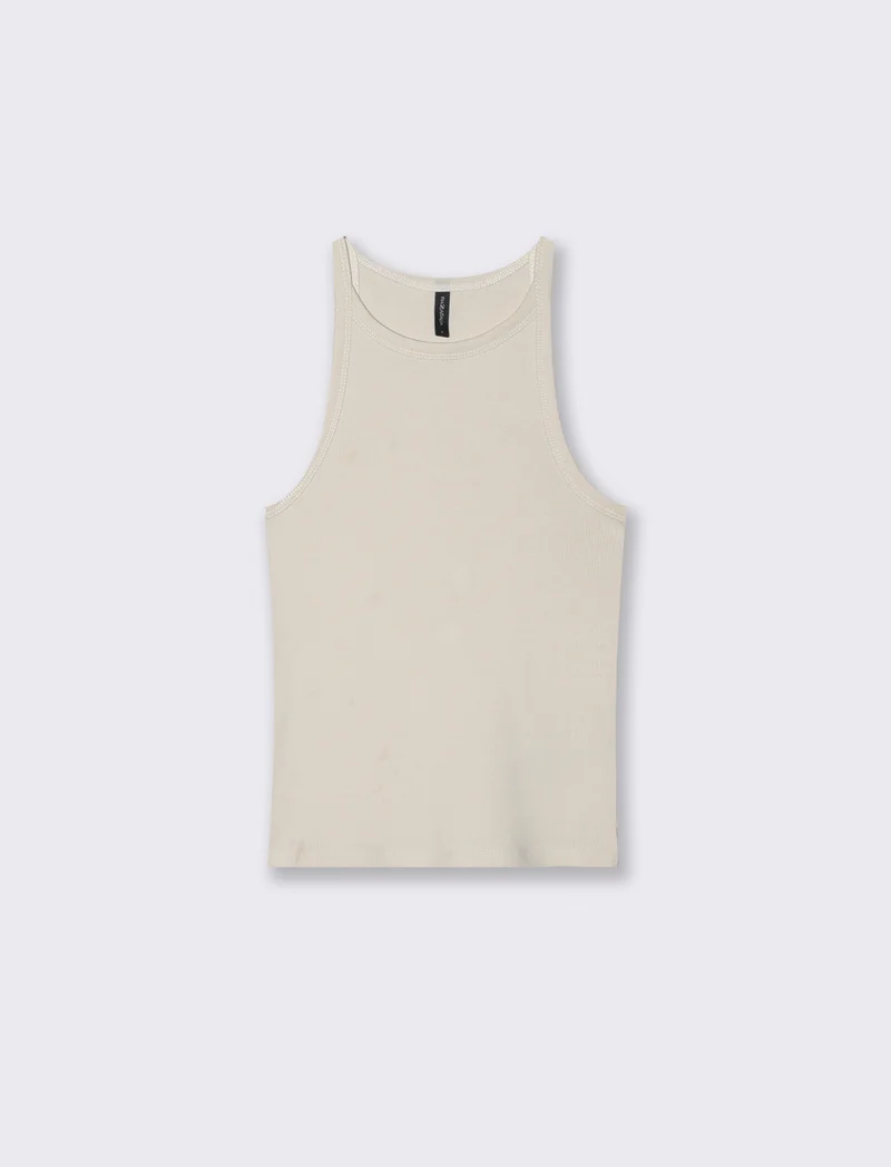 Top Basico a Costine con Bretelle Slim - Avorio