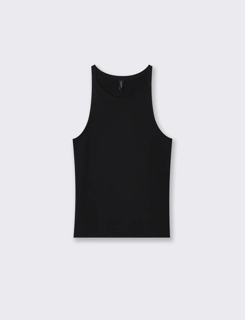 Top Basico a Costine con Bretelle Slim - Nero