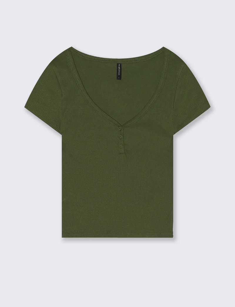 T-Shirt in Cotone con Scollo a V e Bottoni - Ve.milit.