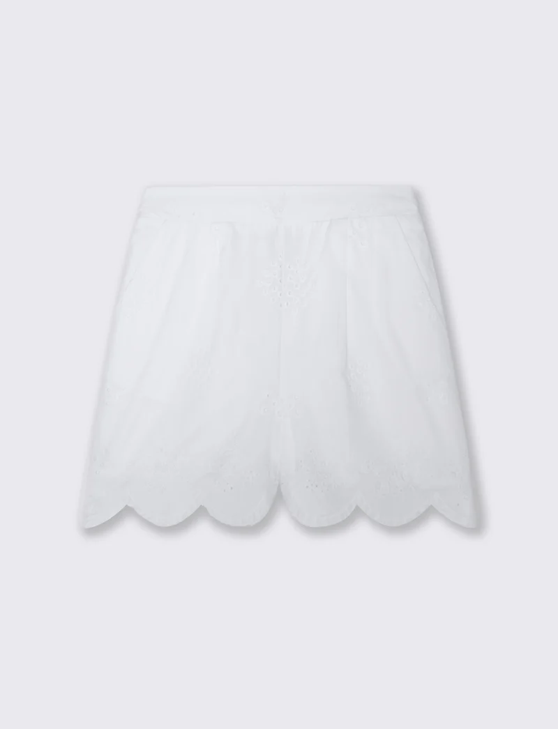 Short in cotone con ricamo sangallo - Bianco
