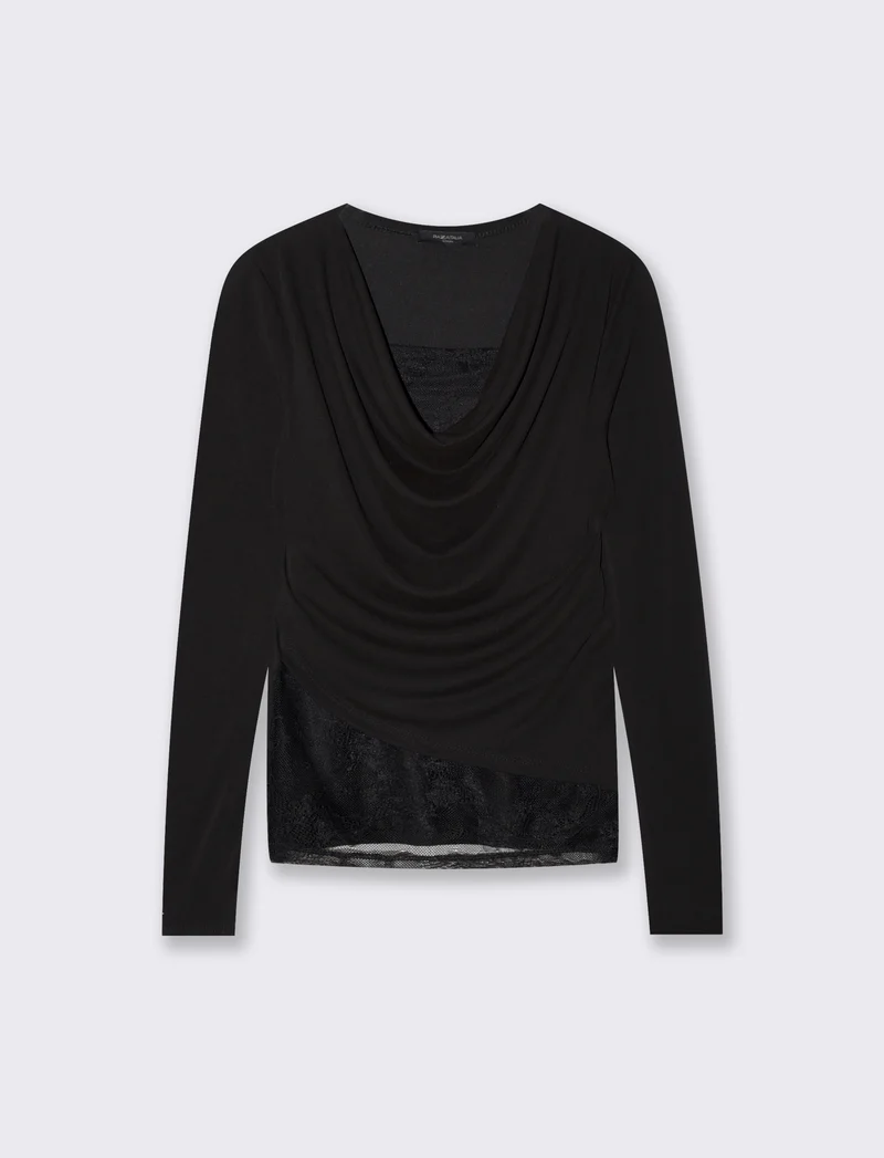 Tshirt con dettagli in pizzo - Nero