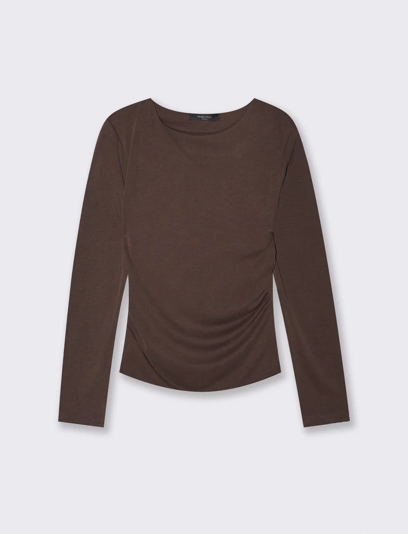 Tshirt manica lunga con scollo a barca - Moro