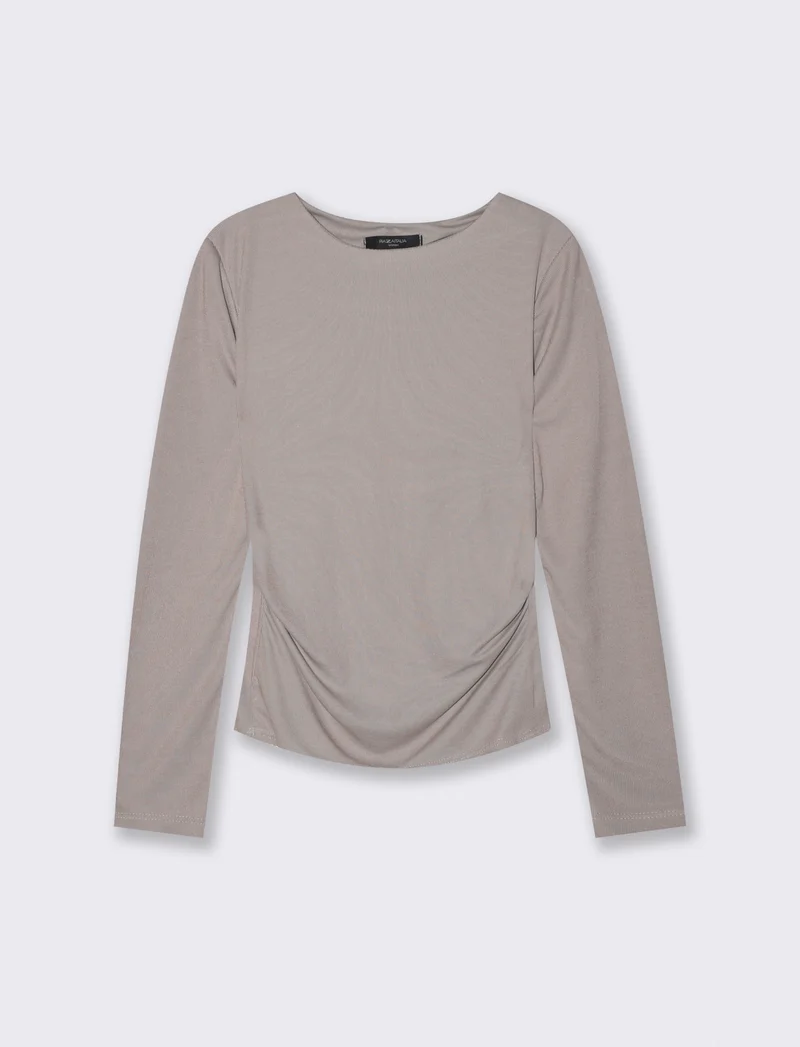 Tshirt manica lunga con scollo a barca - Grigio fango