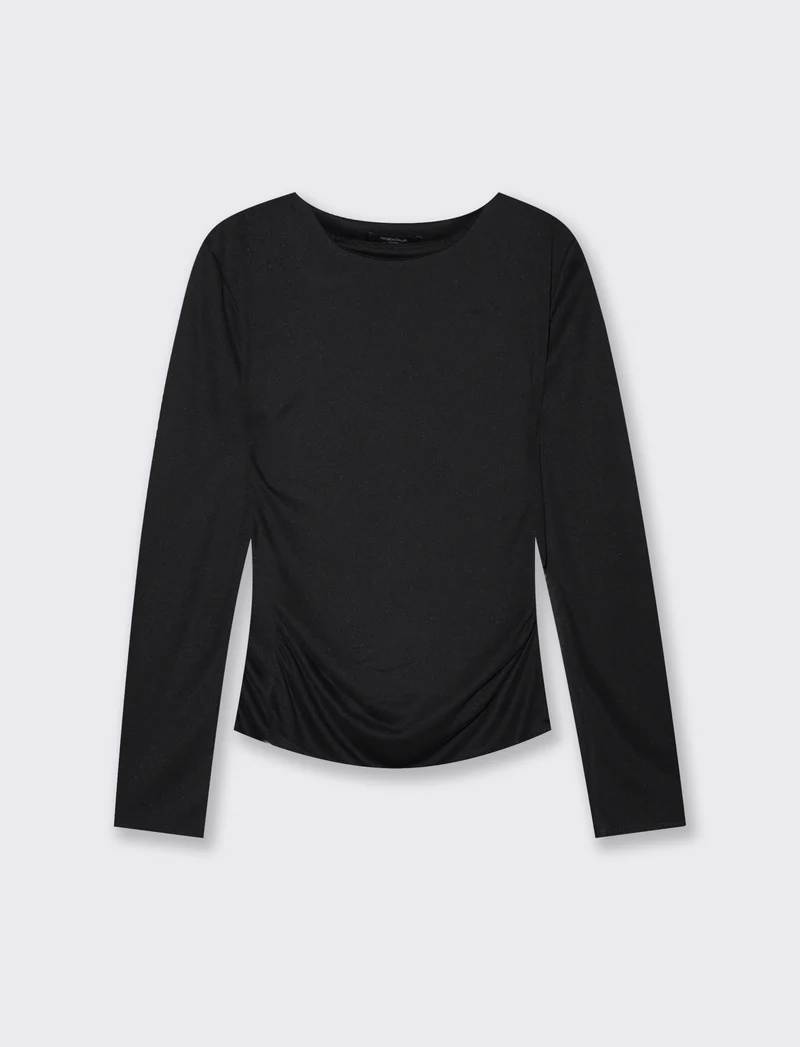 Tshirt manica lunga con scollo a barca - Nero