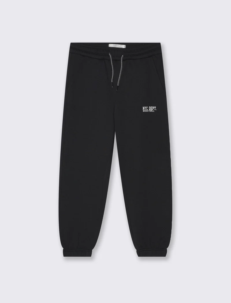 Jogger in felpa con coulisse e patch - Nero