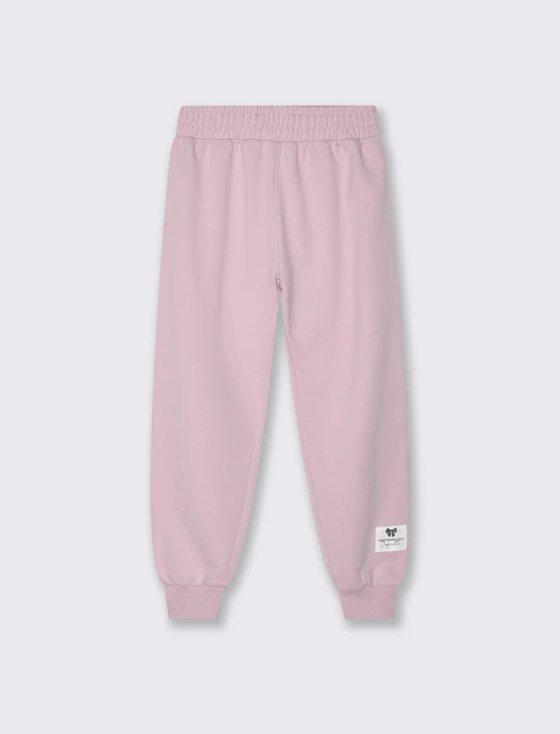 Jogger in felpa di cotone con elastico - Rosa polvere