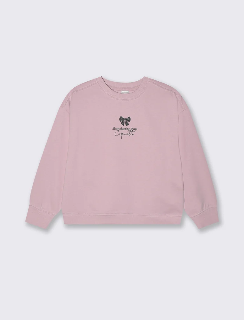 Felpa girocollo manica lunga con stampa - Rosa polvere