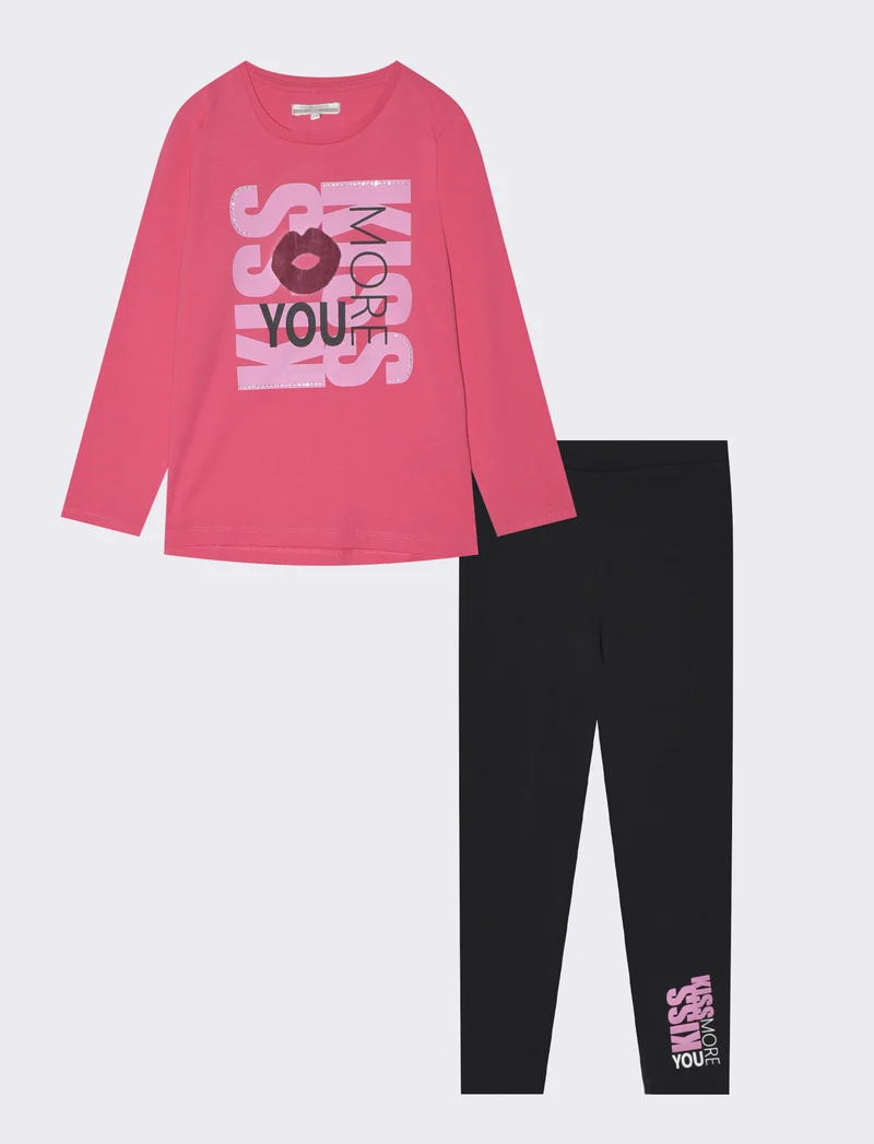 Set due pezzi bambina: T-shirt e leggings - Fuxia
