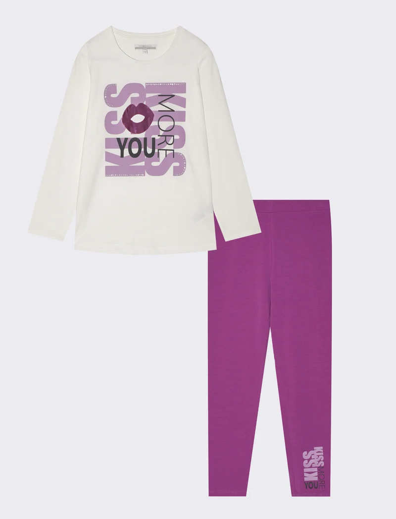 Set due pezzi bambina: T-shirt e leggings - Bianco latte